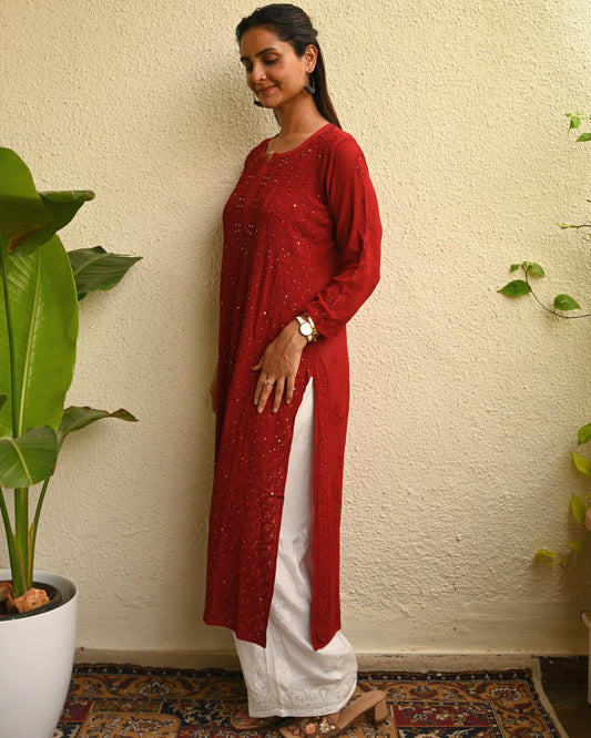 Georgette Chikankari Mukaish Kurta