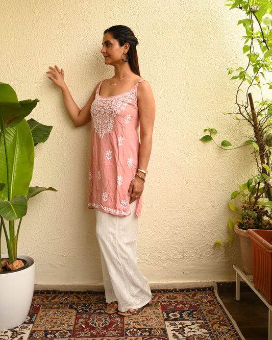 Blush Pink Strappy Chikankari Kurta