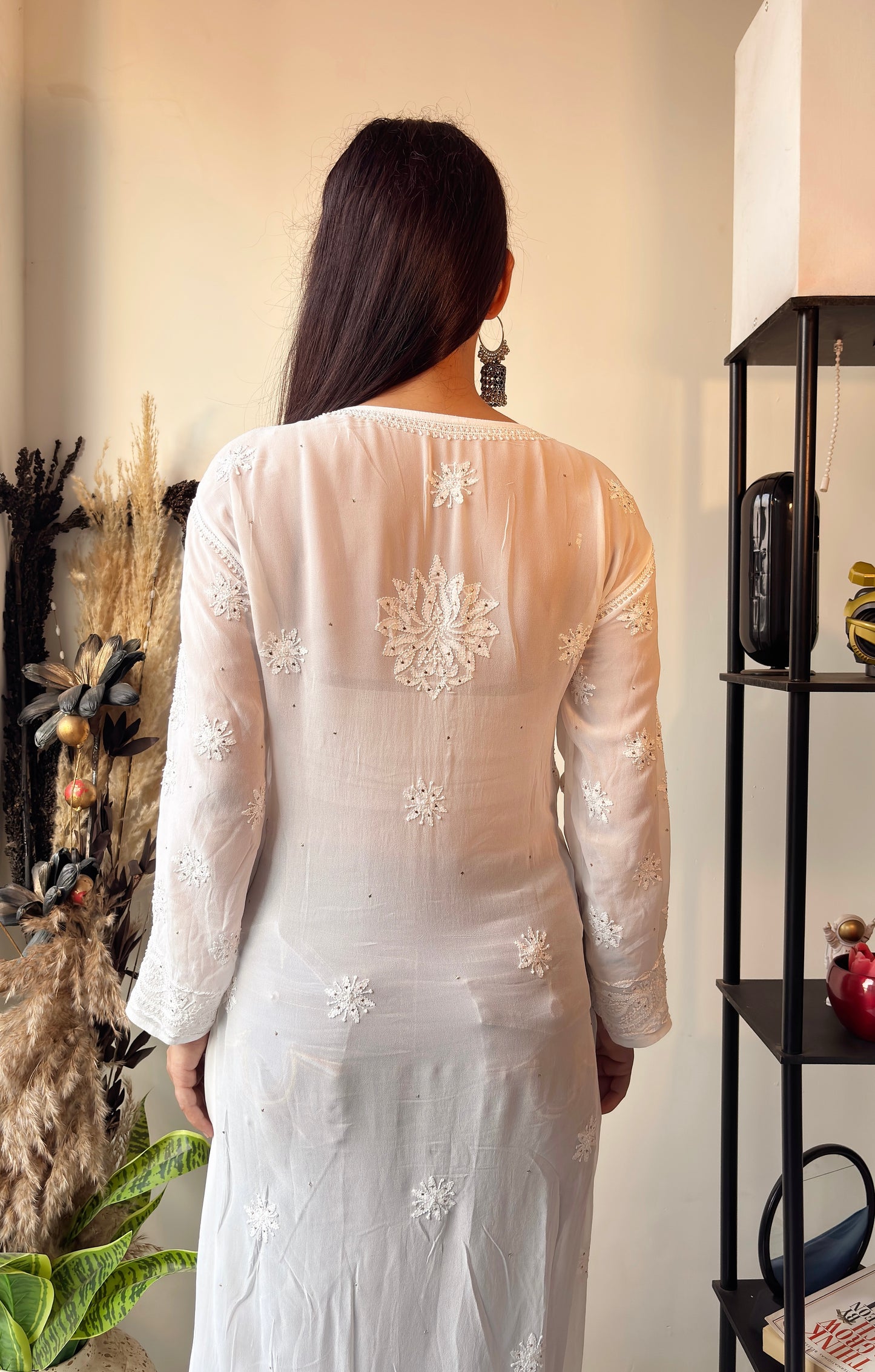 Viscose Chikankari Kurti with Mukaish Work : White