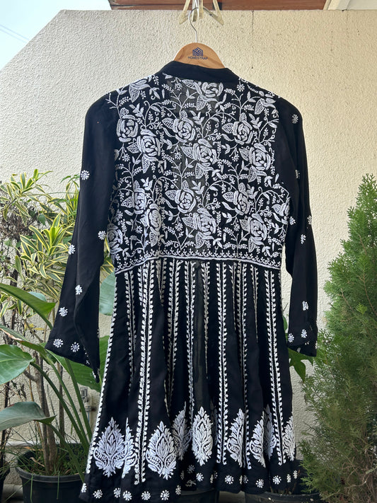 Peplum Shrug – Modal Black Base with White Chikankari