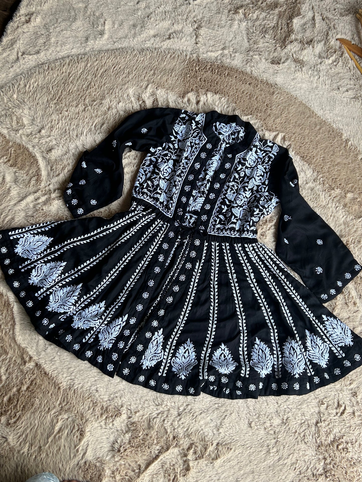 Peplum Shrug – Modal Black Base with White Chikankari