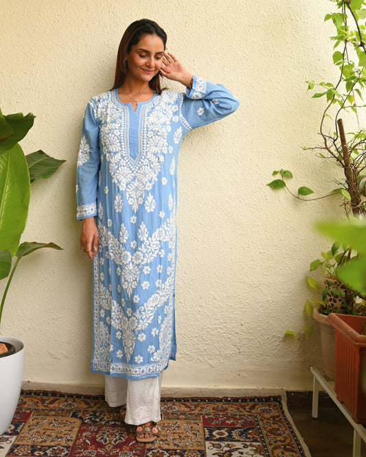Light Blue Handcrafted Chikankari Kurta