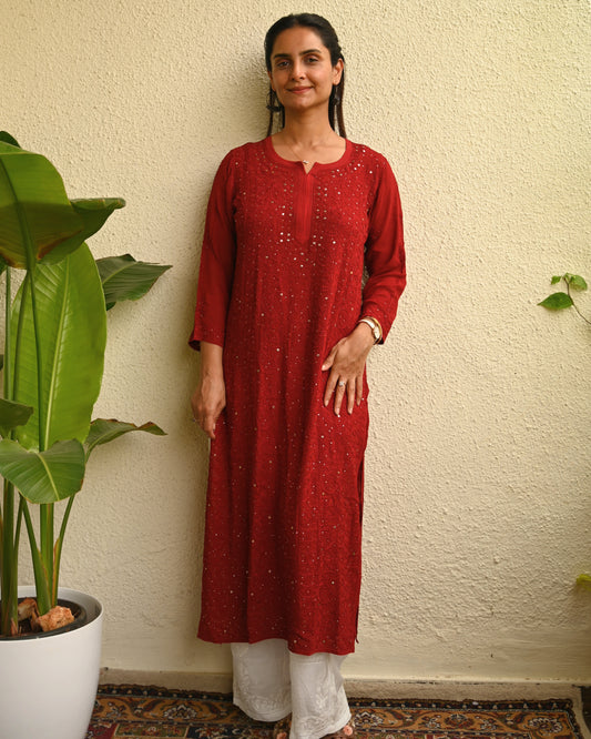 Georgette Chikankari Mukaish Kurta