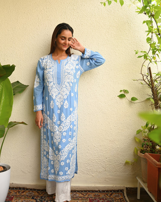 Light Blue Handcrafted Chikankari Kurta