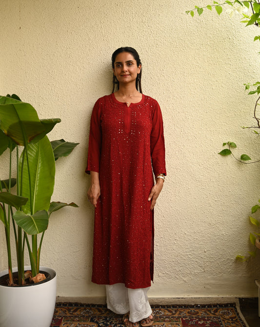 Georgette Chikankari Mukaish Kurta