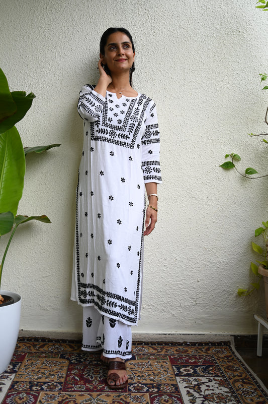 Handcrafted  Chikankari Rayon White Kurta