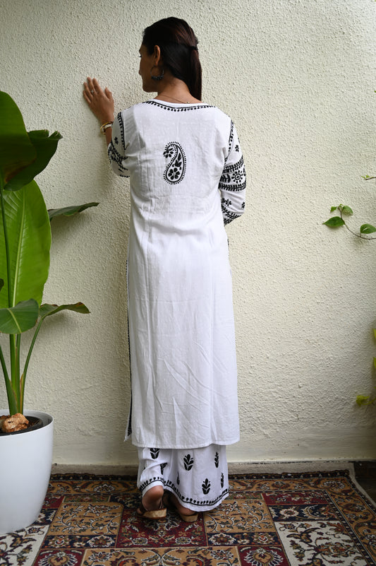 Handcrafted  Chikankari Rayon White Kurta