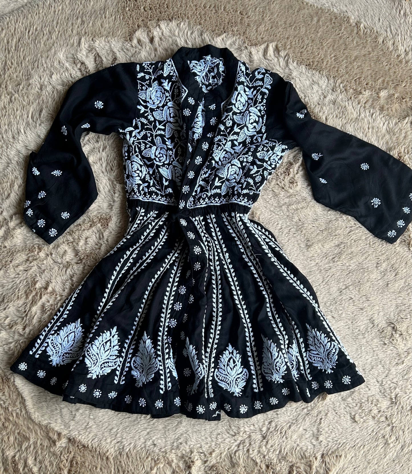 Peplum Shrug – Modal Black Base with White Chikankari