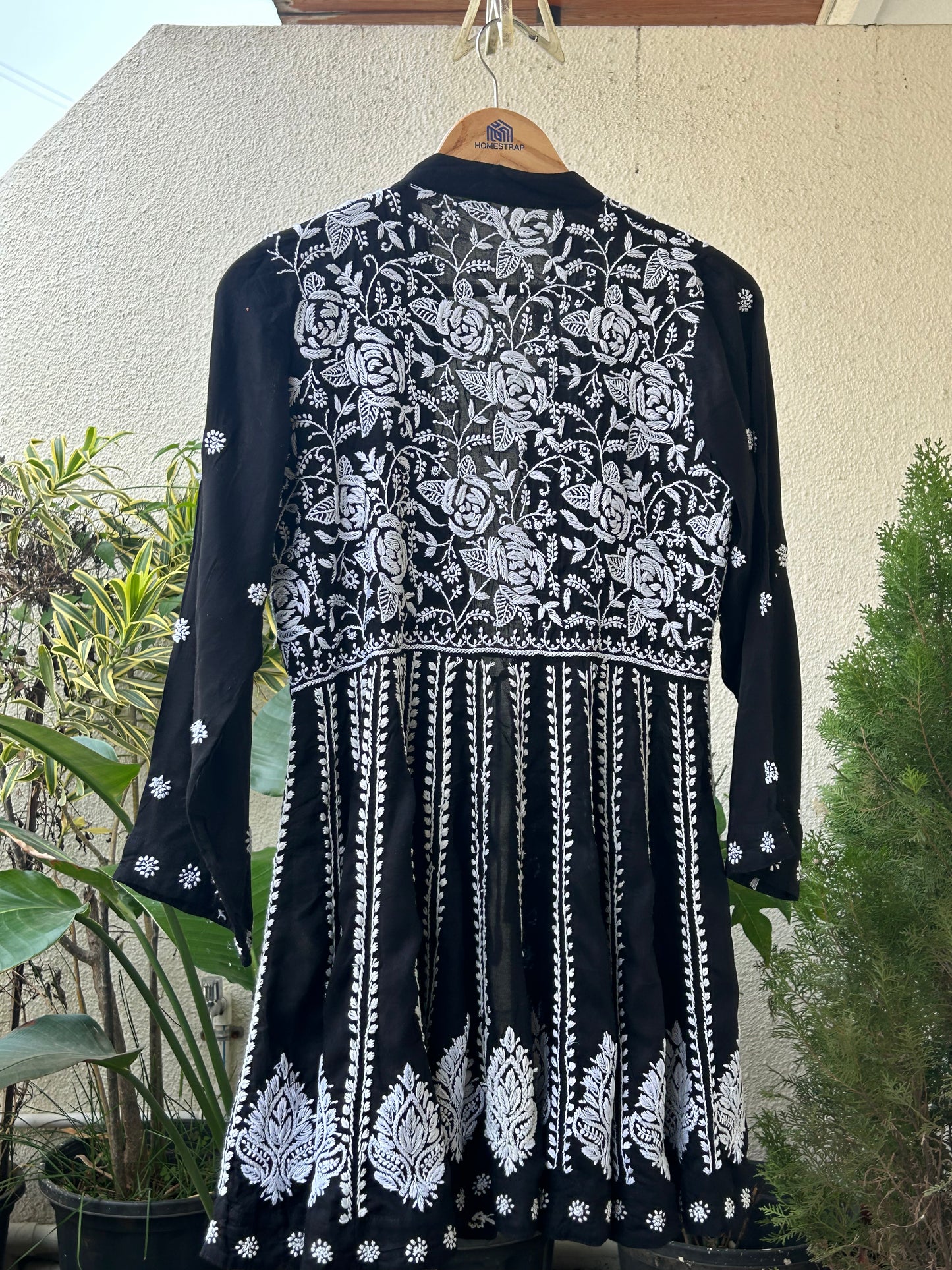 Peplum Shrug – Modal Black Base with White Chikankari