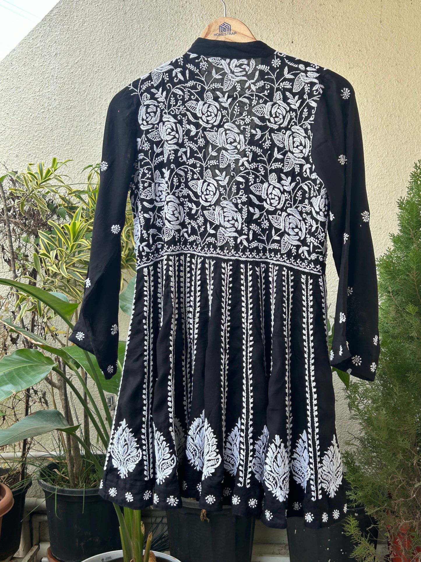 Peplum Shrug – Modal Black Base with White Chikankari