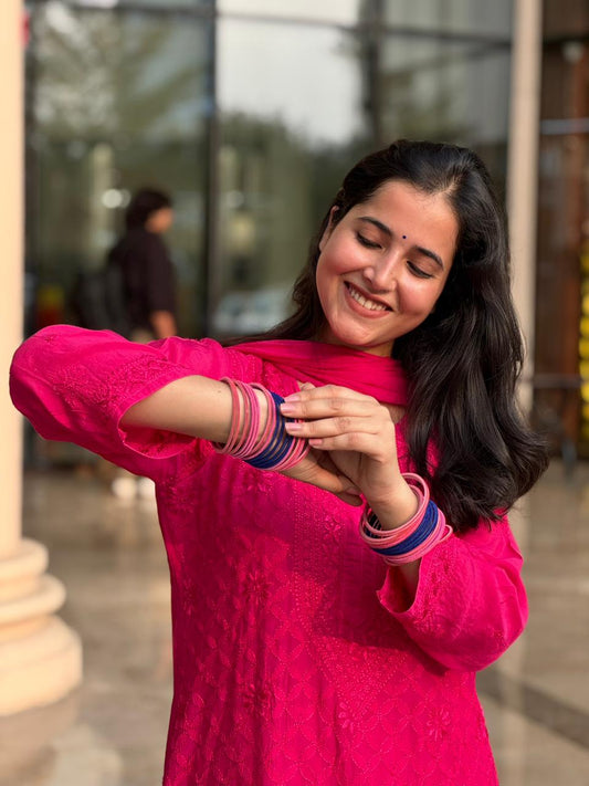 Elegant Chikankari Viscose Kurta 3 piece Set  –  Pink